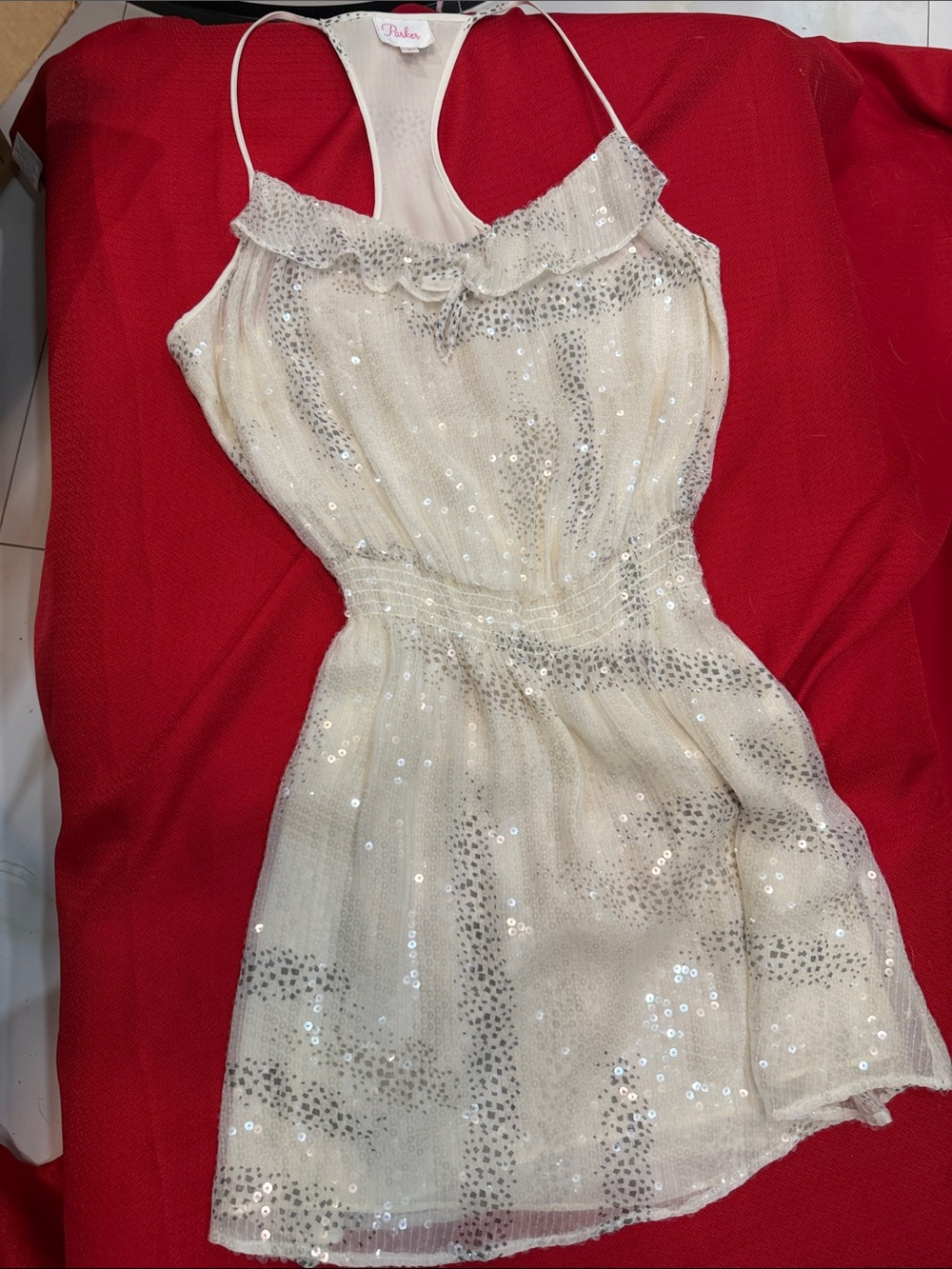 Parker Cream Sequin Halter Party Dress
